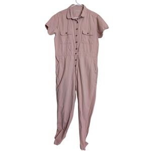 OUTERKNOWN Jumpsuit Women's Sz XL Pink Moment Linen Organic Cotton Boho Minimal